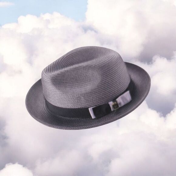 MONTIQUE MENS GREY BRAIDED TWO TONE STINGY BRIM PINCH FEDORA HAT. H68.